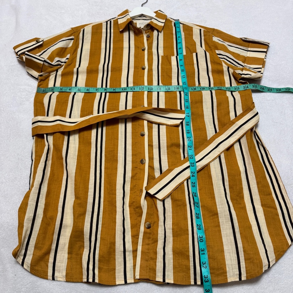 Sézane sz S Celia Striped Shirt Dress in Ochre Ecru Belted Oversized - Picture 9 of 9